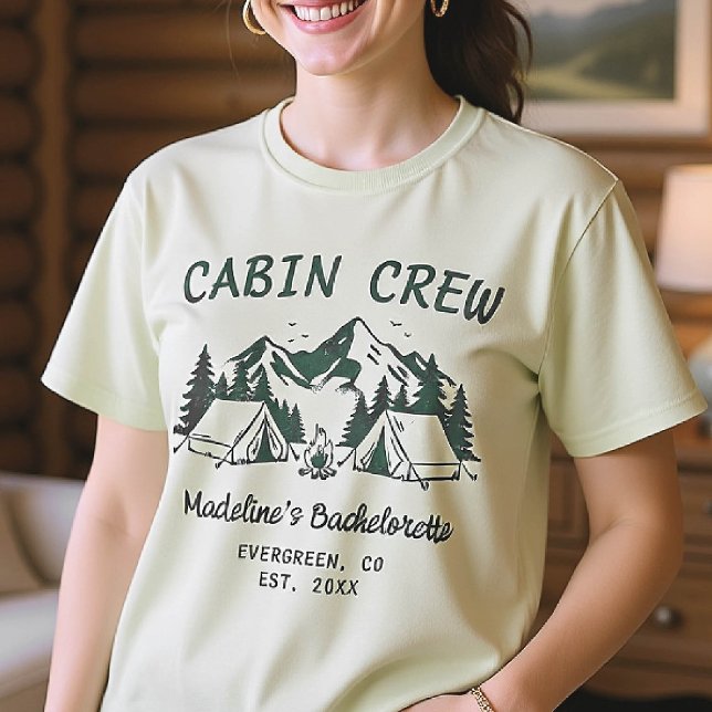 T-shirt Camp Bachelorette Camping Glamping Cabine Crew (camp bachelorette cabin crew shirt last trail before veil camping hand drawn matching green bach)