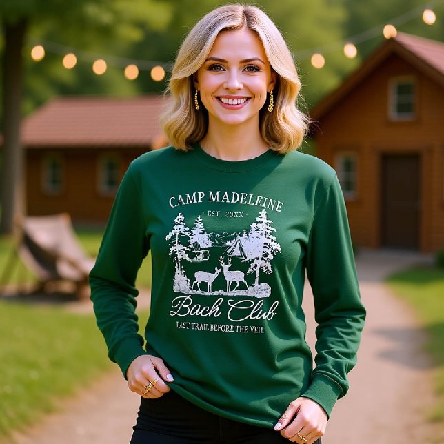 T-shirt Camp Bachelorette Forest Green Dernier Trail Campi (camp bachelorette matching bridesmaid crew shirts last trail before veil camping glamping forest)