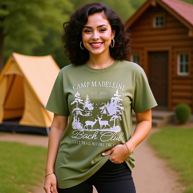 T-shirt Camp Bachelorette Forest Moss Dernier Trail Campin (camp bachelorette matching bride crew bridesmaid shirts last trail before veil camping moss green)