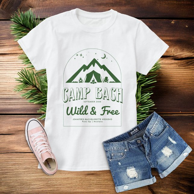 T-shirt Camp Bachelorette Party Bridesmaitres Cadeau Vert (camp bachelorette party forest green bridesmaid shirt gift)