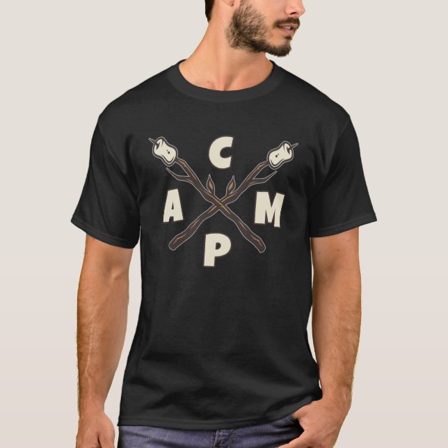 T-shirt CAMP Camping Essentials Marshmallow Sur Un Bâton (Devant)
