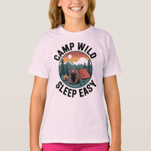 T-shirt Camp Wild Sleep Easy-Ours de camping Vintage Sunse