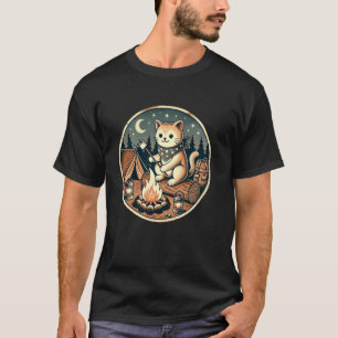 T-shirt Campement drôle de chat au feu de camp rôtissant d