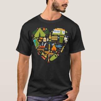 T-shirt Camper Amoureux du camping coeur randonnée cadeau