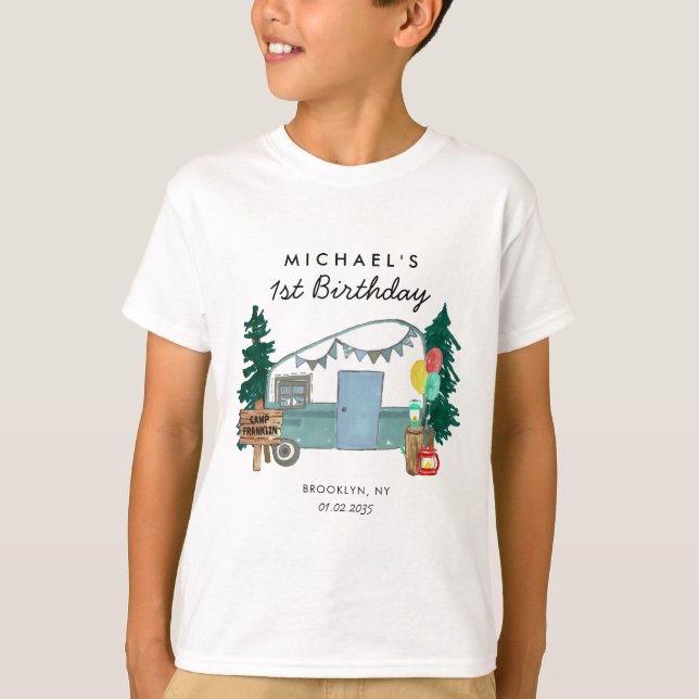 T-shirt Camper Camper Van Trees Camping 1er anniversaire (Devant)