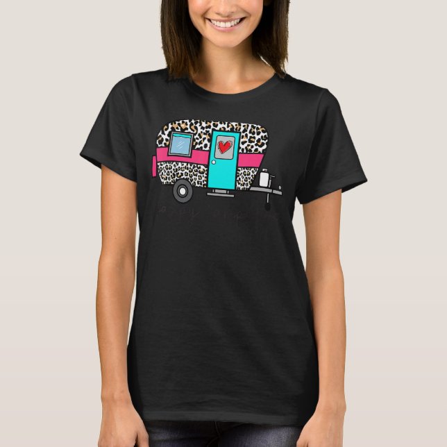 T-shirt Camper Happy Summer Camp Camping Leopard Glamping (Devant)