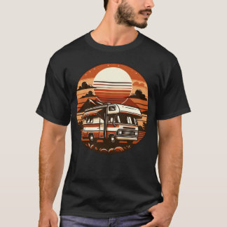 T-shirt Camper RV Camping Vacances Vintage Rond Coucher de