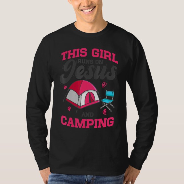 T-shirt Camper This Girl Runs On Jesus & Camping Christian (Devant)