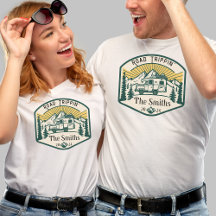 Camper vert et jaune Logo de la route RV pour fami