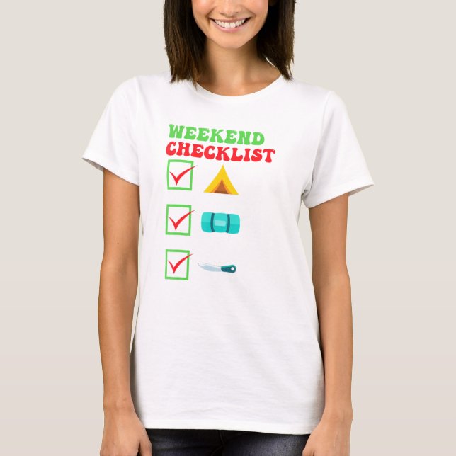 T-shirt Camper Weekend Checklist Tente Sac couchage Coutea (Devant)