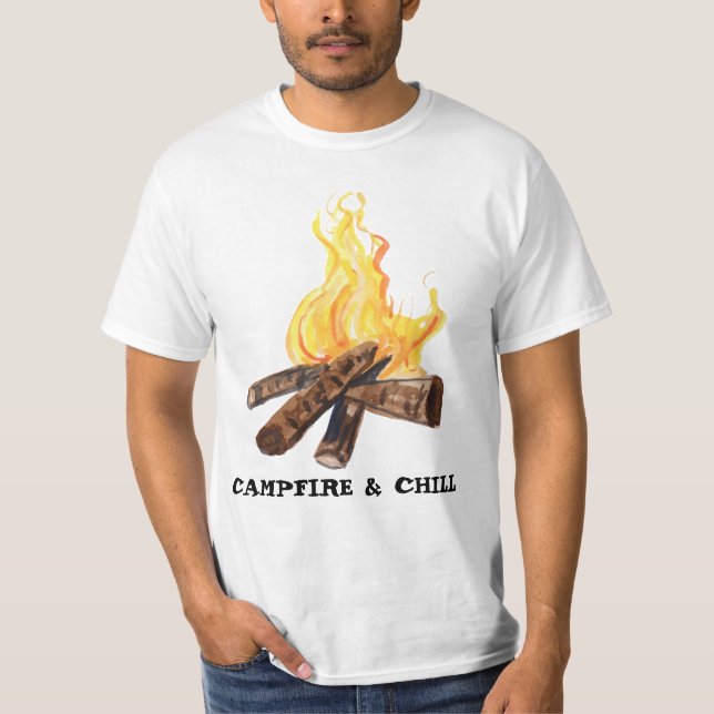 T-shirt CAMPFIRE ET CHILL Camping Bonfire Aquarelle (Devant)