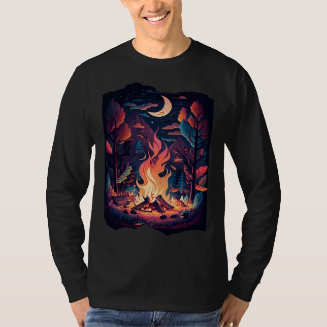 T-shirt Campfire Outdoor Bushcraft Camping Nature Hiking C (Devant)