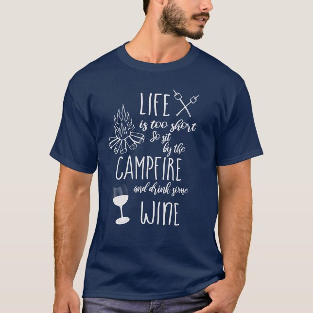T-shirt Campfire Wine Funny Camping (Devant)