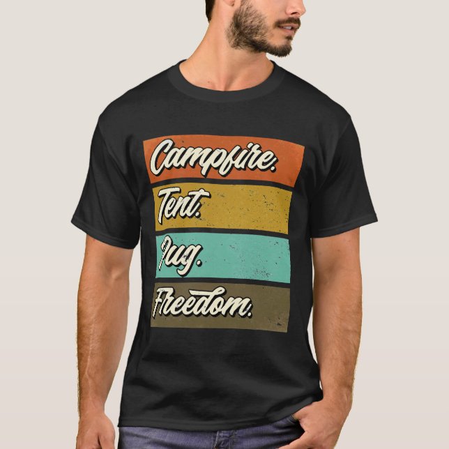 T-shirt Camping avec mon chien pug 568 (Devant)