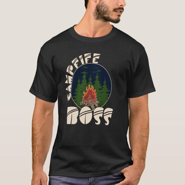 T-shirt Camping Boss Camping Bonfire Extérieur (Devant)