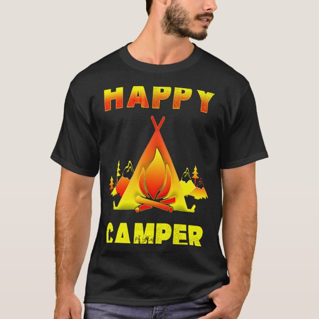 T-shirt Camping   Camping  with Sayings Happy Camper (Devant)