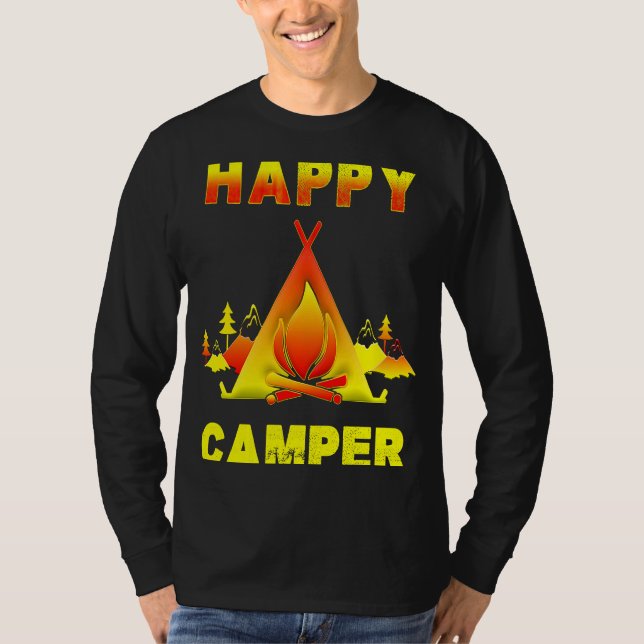 T-shirt Camping   Camping  with Sayings Happy Camper (Devant)