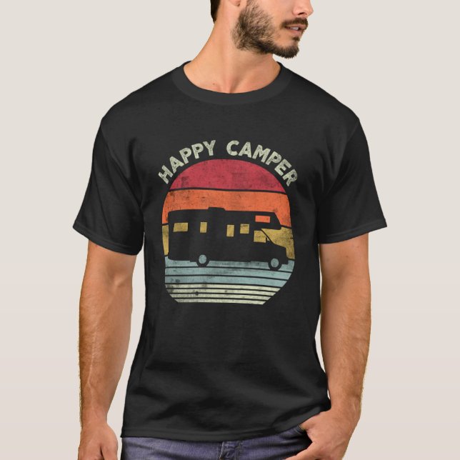 T-shirt Camping-car Happy Camper Camping Distressed Rétro  (Devant)