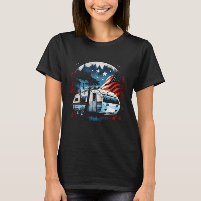 T-shirt Camping Caravan US Drapeau Graphique Tee - shirts  (Devant)