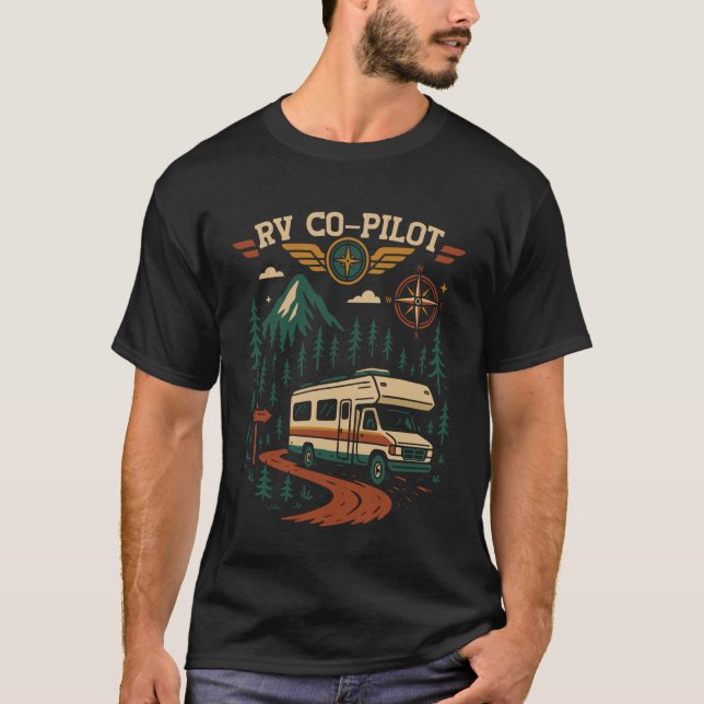 T-shirt Camping Caravane Rétro Rv Copilote (Devant)