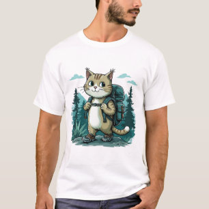 T-shirt camping Chat. Joli chat portant un sac à dos drôle