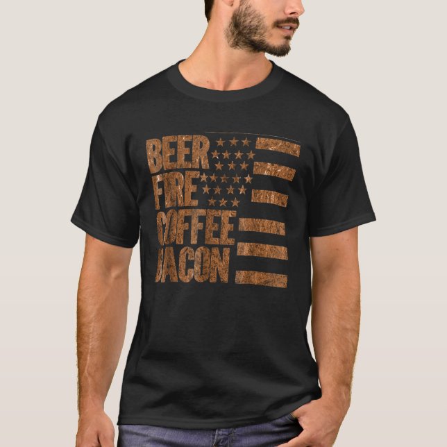 T-shirt Camping De Bières Pour Hommes Fire Café Bacon Tee (Devant)