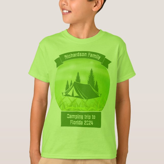 T-shirt Camping de tente verte adapté aux besoins des fami (Devant)
