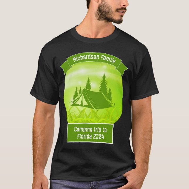 T-shirt Camping de tente verte adapté aux besoins des fami (Devant)