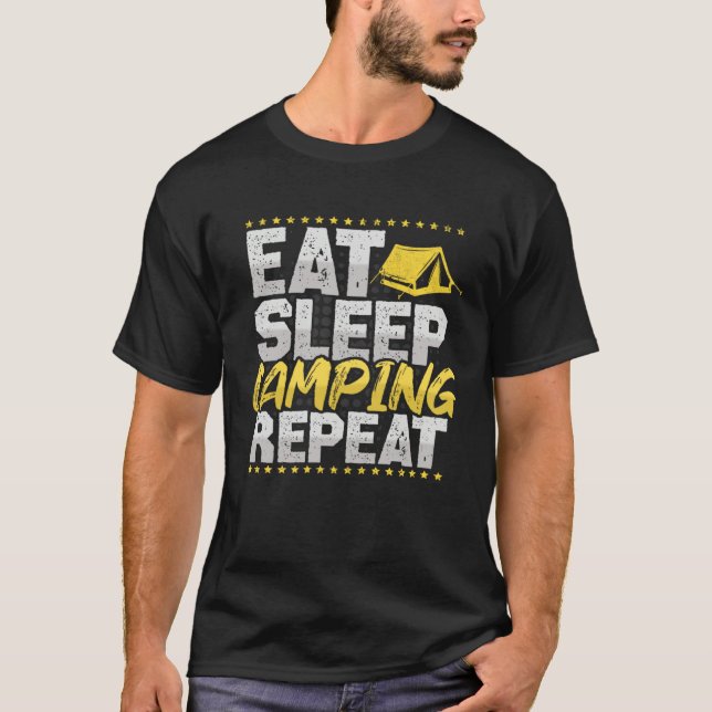 T-shirt Camping Eat Sleep Repeat Tents Hobby Camping (Devant)