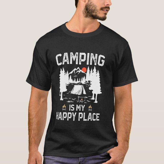 T-shirt Camping Est Mon Happy Place Funny Camper Forest Ca (Devant)