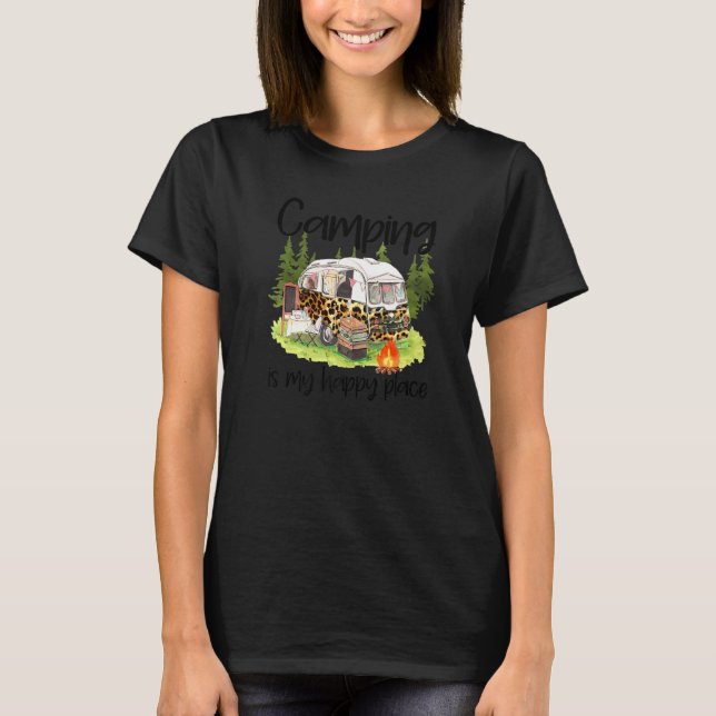T-shirt Camping Est Mon Heureux Endroit Leopard Happy Camp (Devant)