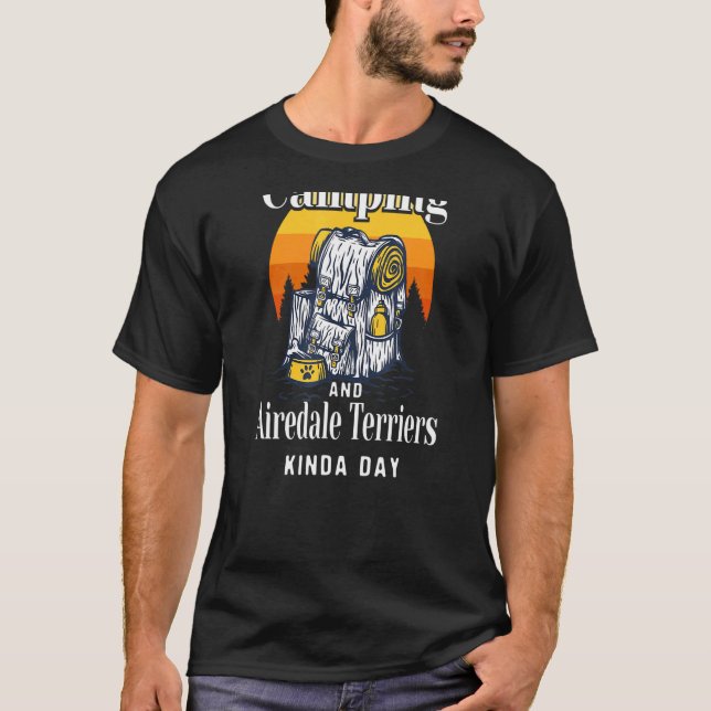 T-shirt Camping Et Airedale Terriers Kinda Day Waterside (Devant)