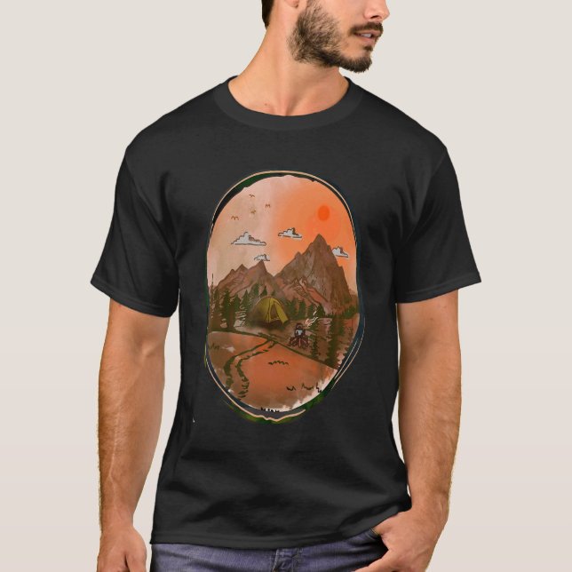 T-shirt Camping Extérieur Retro Sunset Mountains Scène (Devant)