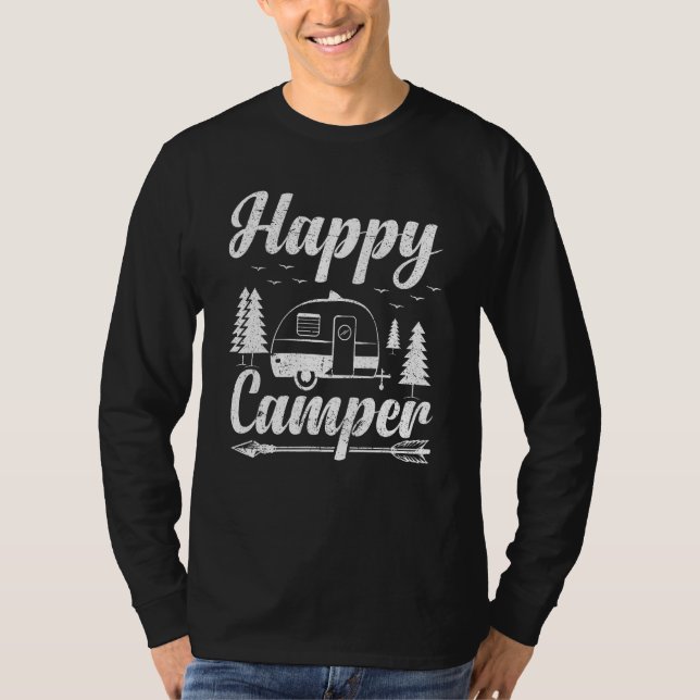 T-shirt Camping for Hikers Happy Camper Distressed Style (Devant)