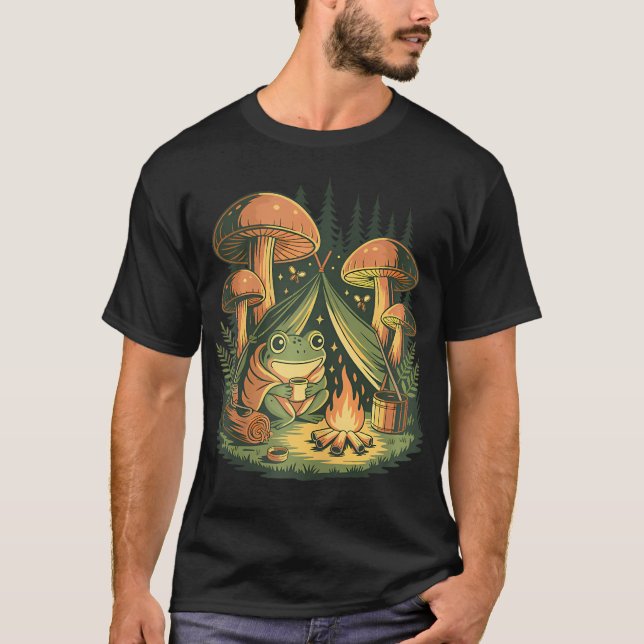 T-shirt Camping Frog Campfire Wilderness Outdoors (Devant)