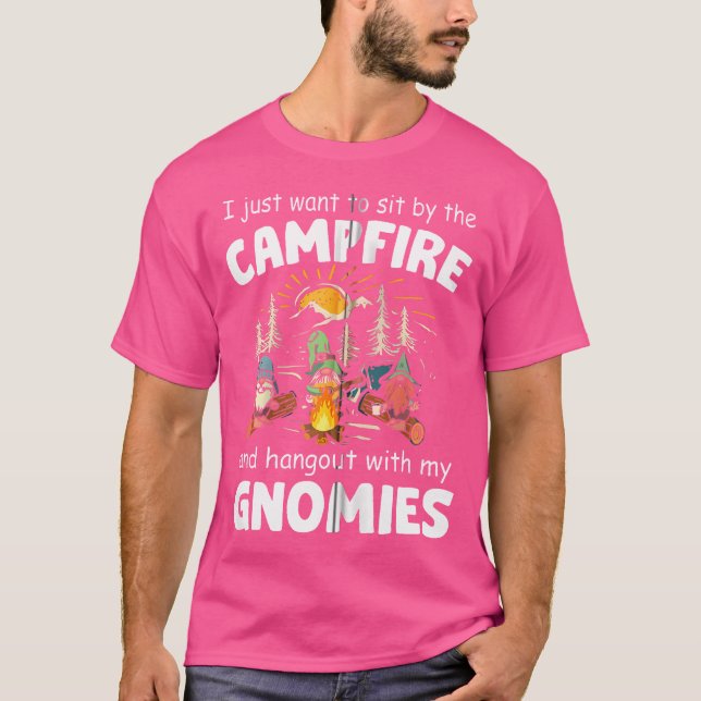 T-shirt Camping Funny Gnome Hangout With My Gnomies Campfi (Devant)