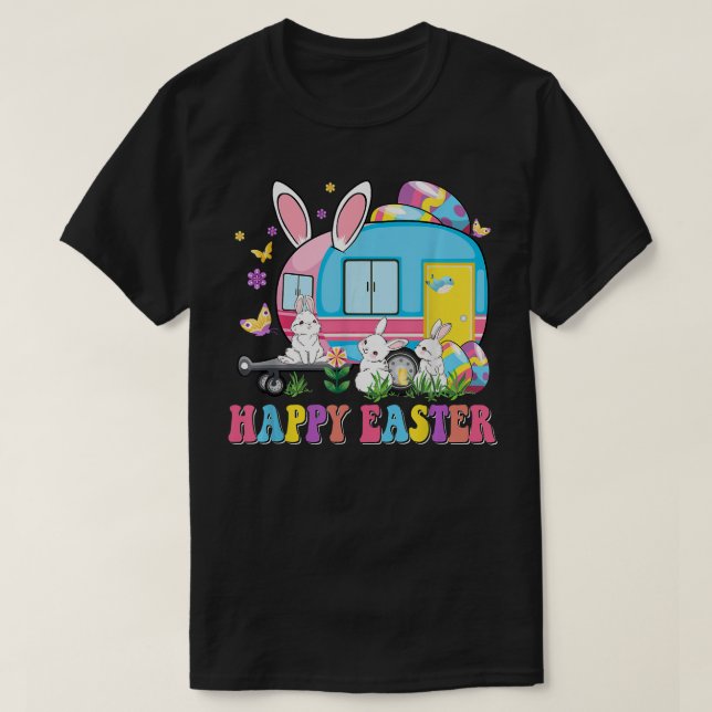 T-shirt Camping Happy Easter School Bus Driver Camper Bunn (Design devant)
