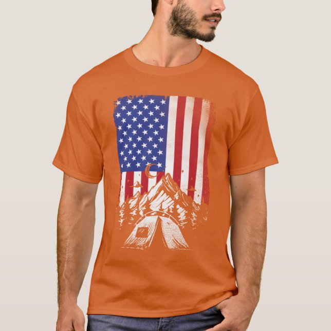 T-shirt Camping Hiking Lover American Flag For Men Women f (Devant)