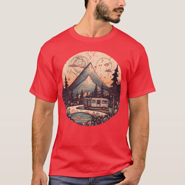 T-shirt camping hiking sunset Retro Modern Style grunge bo (Devant)