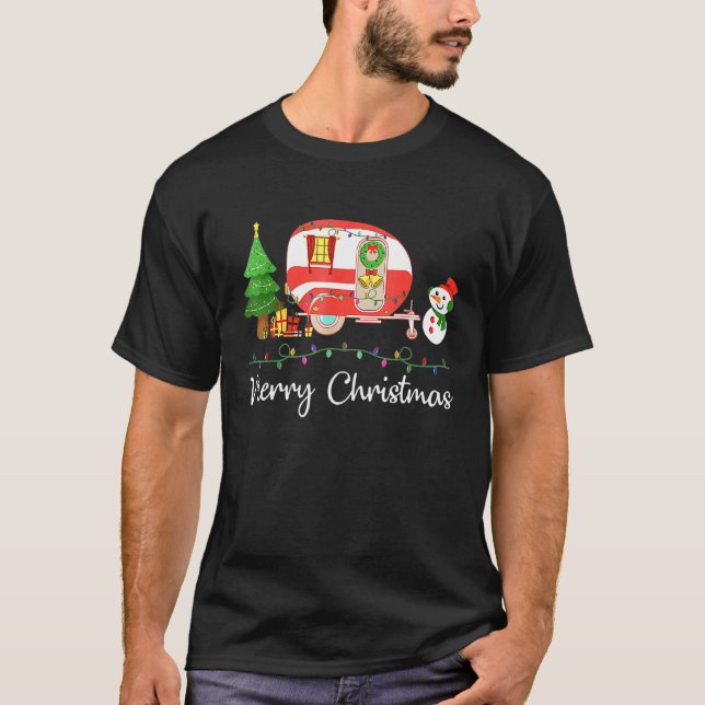 T-shirt Camping Joyeux Noël Camper Snowman (Devant)