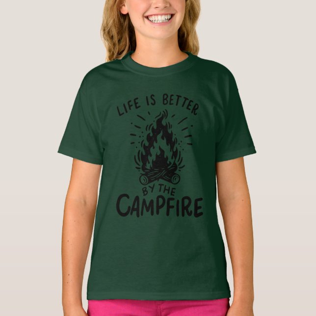 T-shirt Camping - La vie est meilleure au feu de camp (Devant)