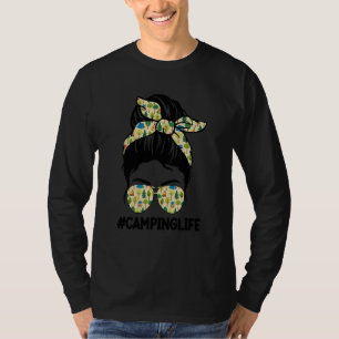 T-shirt Camping Life Messy Bun Cheveux Fête des Mères Camp