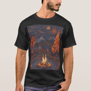 T-shirt Camping Life Pixel Art Feu Tente Étoiles Extérieur