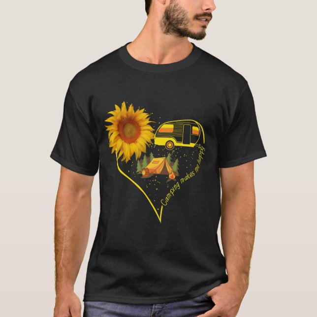 T-shirt Camping Makes Me Happy Heart Sunflower friends (Devant)