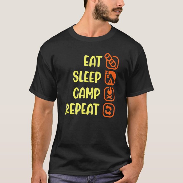 T-shirt Camping Manger Camp de sommeil Répéter l'été essen (Devant)