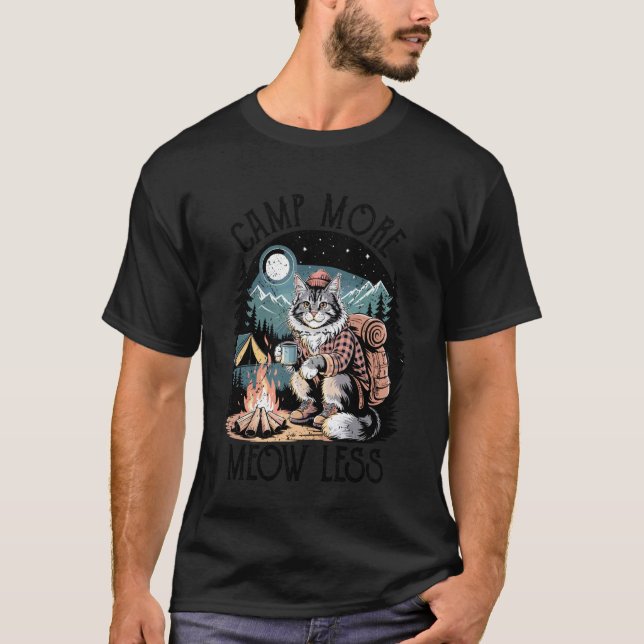 T-shirt Camping Plus de Miaulements Moins de Chat Campeur  (Devant)