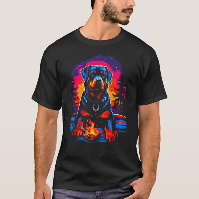 T-shirt Camping Pop Rottweiler Dog (Devant)