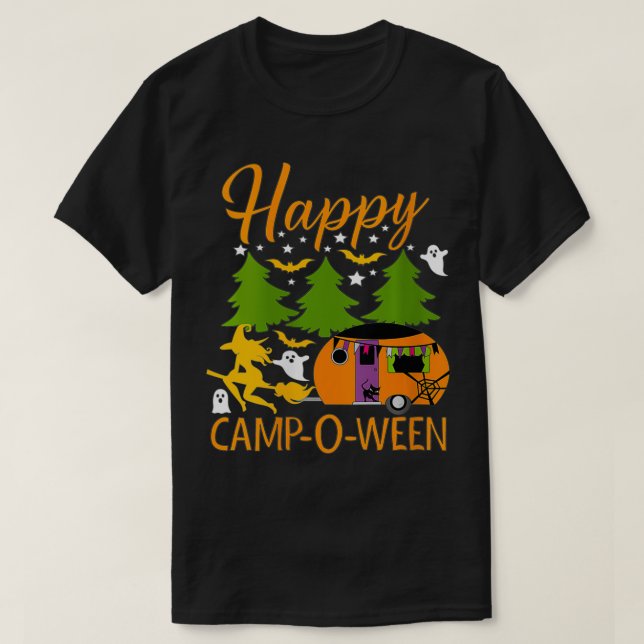T-shirt Camping pour femmes heureuxOWeen Halloween Camping (Design devant)