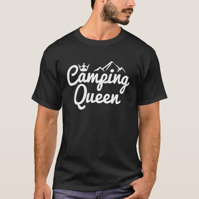 T-shirt Camping Queen Crown Mountains Motorhome Tent Queen (Devant)
