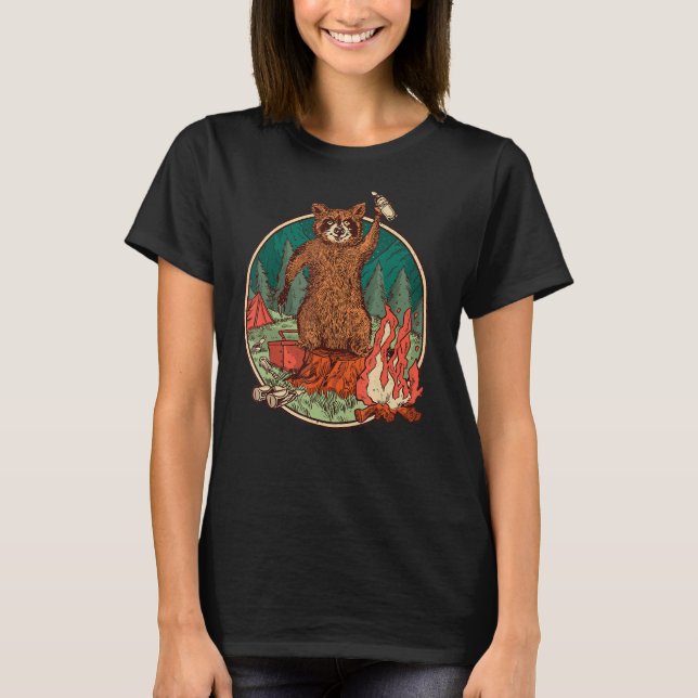 T-shirt Camping Racoon Camping Randonnée Bushcraft Camper (Devant)